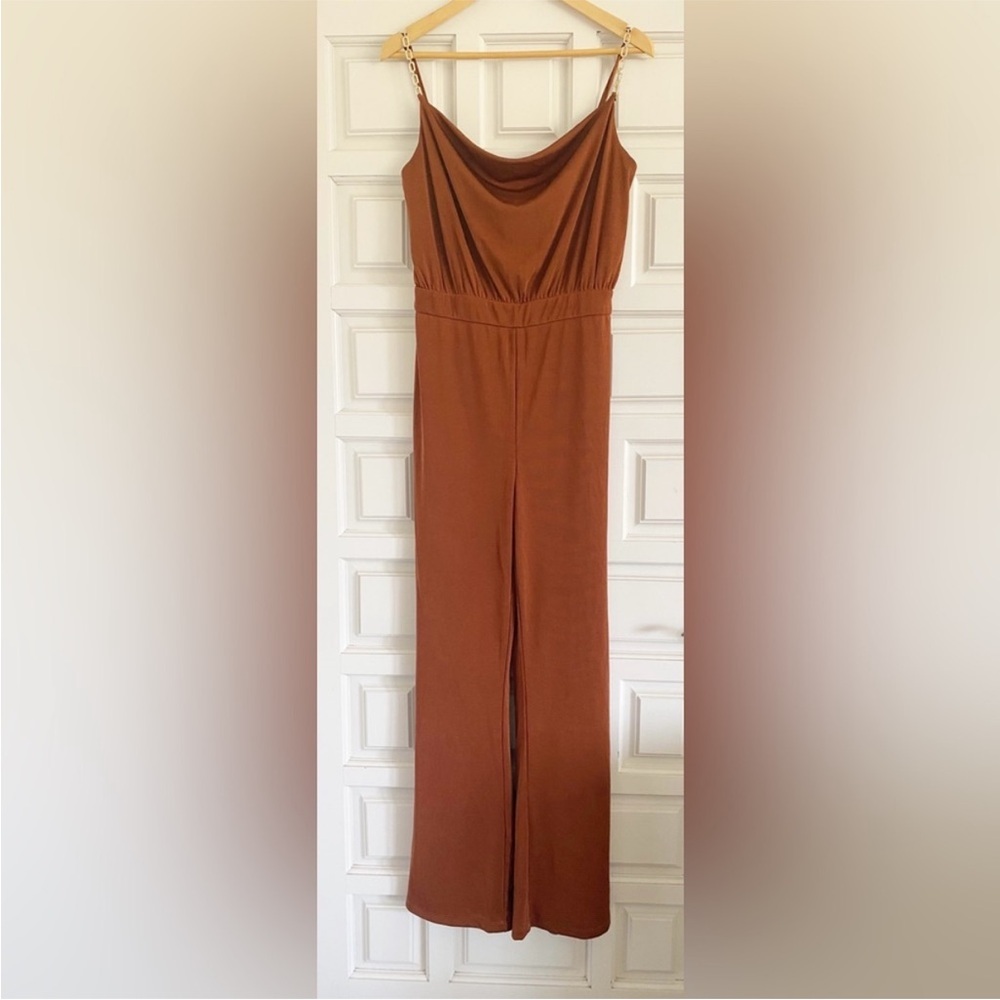 NWT Jason Wu Jumpsuit Copper Brown Jumpsuit Gold Tone Straps Designer Large